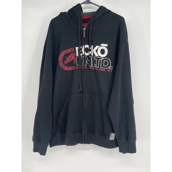 ECKO UNLTD Pullover Black Hoodie 3X Y2K Spell Out Work Wear Streetwear - Picture 1 of 9